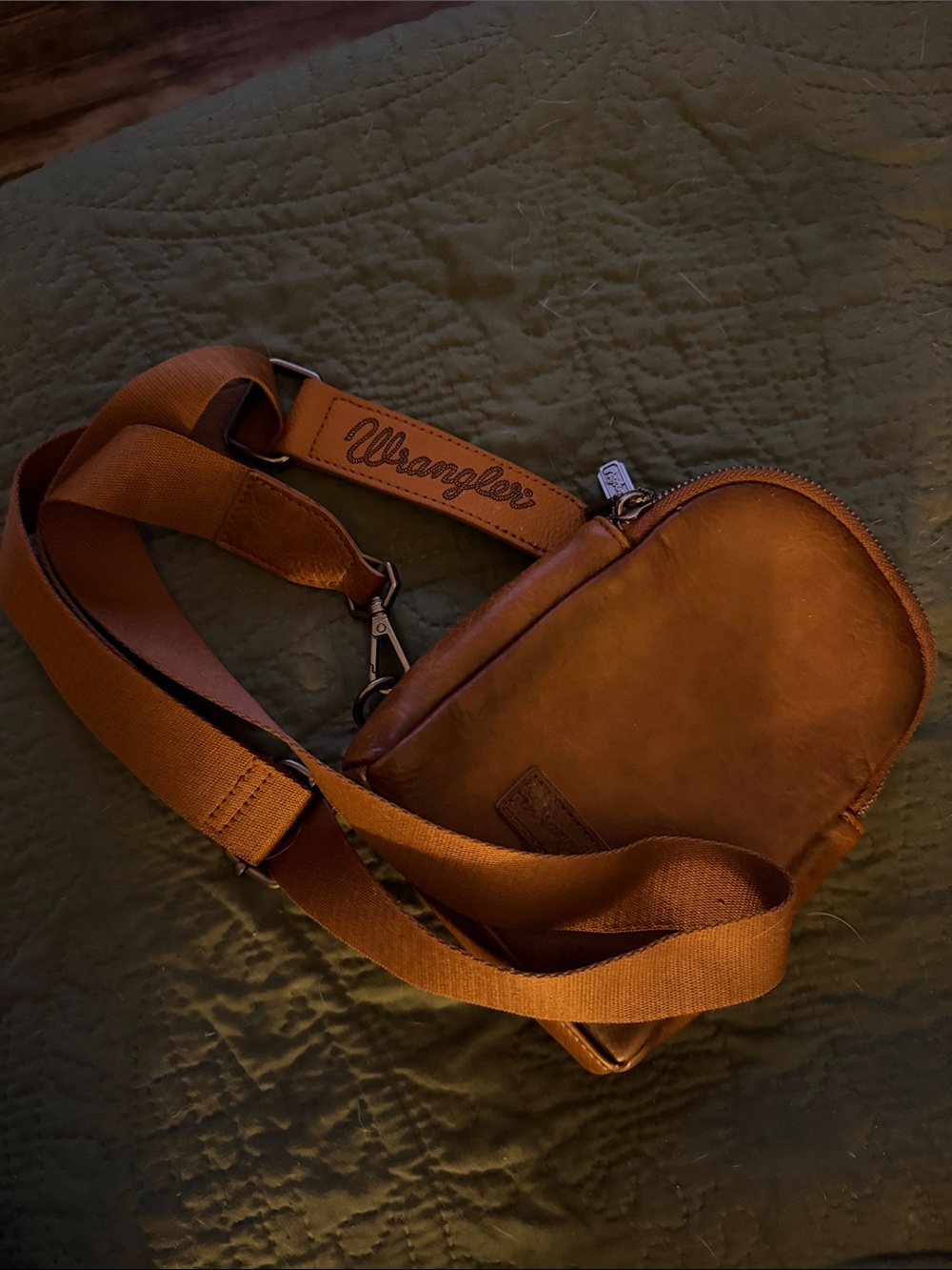 Wrangler Tan Leather Belt Bag with Wide Strap